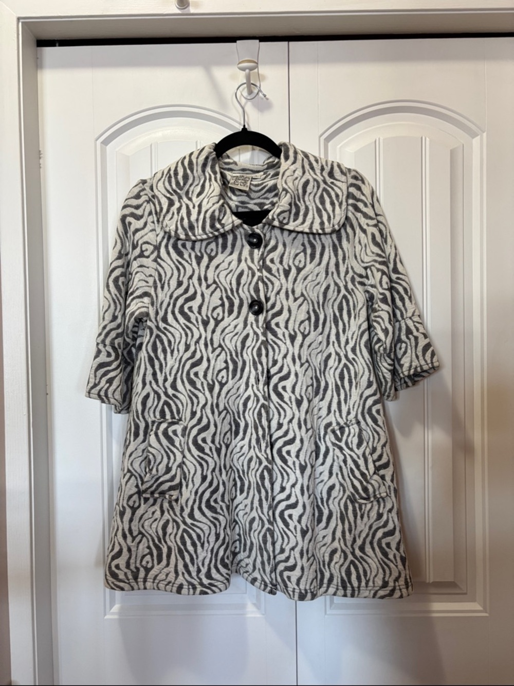 Parsley & Sage Black and White Zebra-Pattern Pea Coat